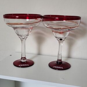 TGI FRIDAYS Red Rim Margarita Glass Set